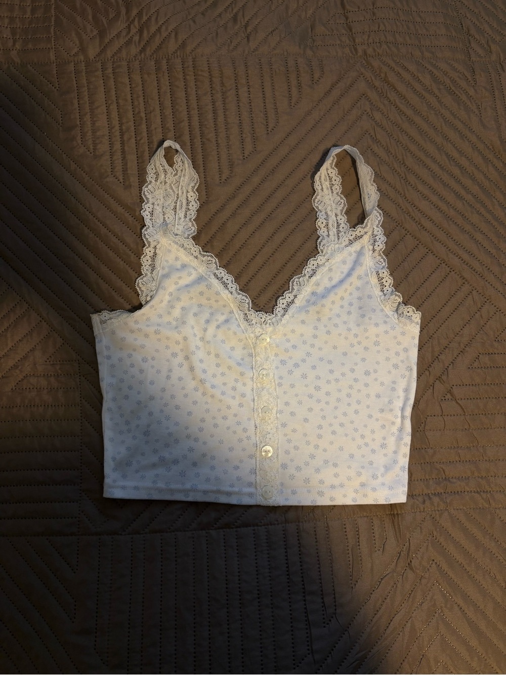 Pacsun Lace-Trim White Floral Crop Tank Top